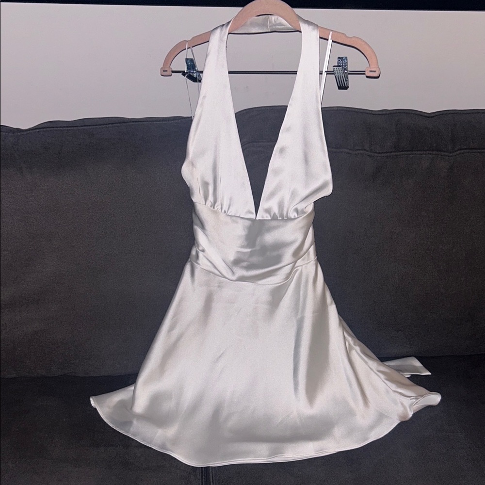 Elegant White Silk Halter Dress